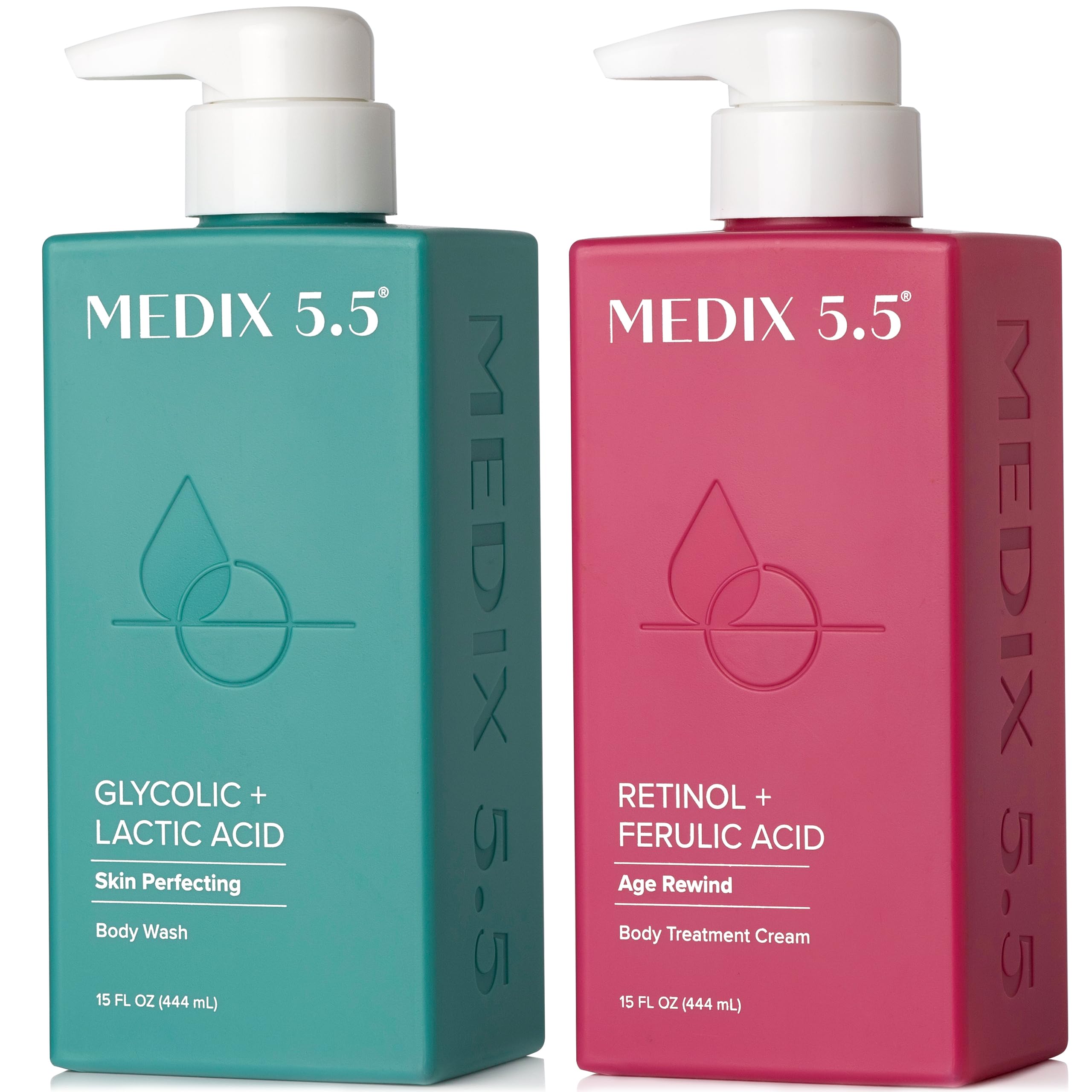 MEDIX 5.5 Exfoliating AHA Glycolic Acid Face & Body Wash Cleanser + Retinol Moisturizing Body Cream Lotion Skin Care 2PC Set | Alpha Hydroxy Acid & Lactic Acid Foaming Face Wash, 2-PC